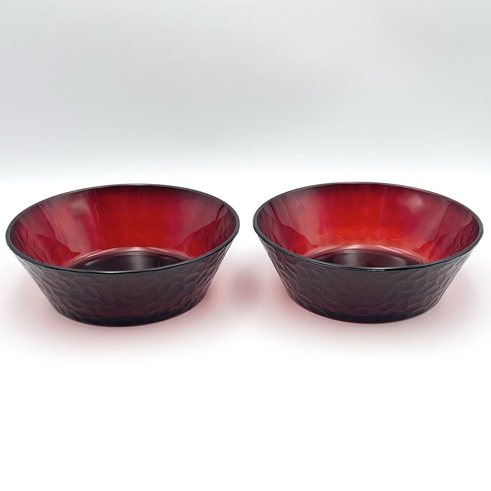 Vintage Arcoroc Vercors Ruby Red Glass 6.25" Cereal Bowls Set of 2 France